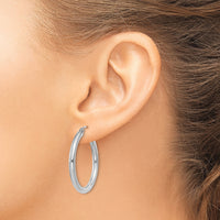 14K White Gold Polished 3mm Tube Hoop Earrings-T849