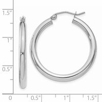 14K White Gold Polished 3mm Tube Hoop Earrings-T849