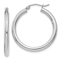 14K White Gold Polished 3mm Tube Hoop Earrings-T849