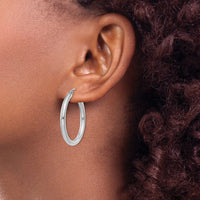 14K White Gold Polished 3mm Lightweight Tube Hoop Earrings-T849L