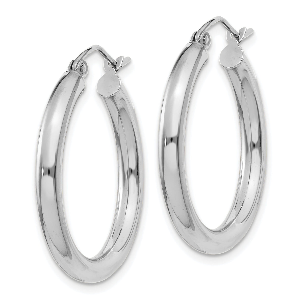 14K White Gold Polished 3mm Tube Hoop Earrings-T850