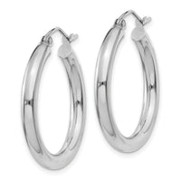 14K White Gold Polished 3mm Tube Hoop Earrings-T850