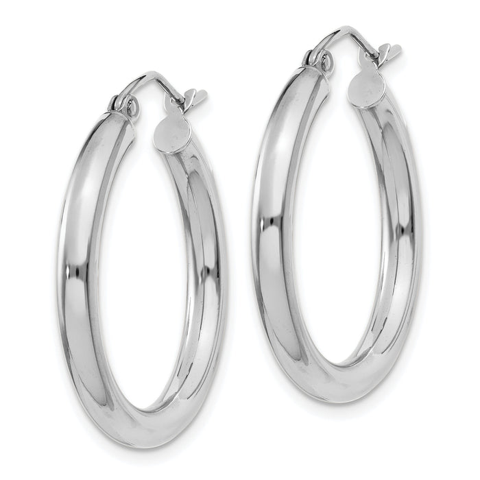 14K White Gold Polished 3mm Tube Hoop Earrings-T850
