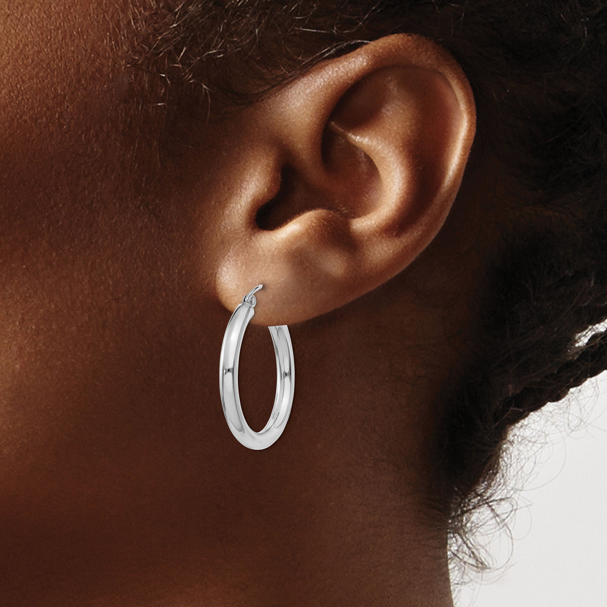 14K White Gold Polished 3mm Tube Hoop Earrings-T850