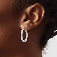 14K White Gold Polished 3mm Tube Hoop Earrings-T850