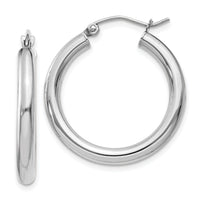14K White Gold Polished 3mm Tube Hoop Earrings-T850