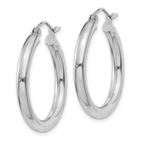 14K White Gold Polished 3mm Lightweight Tube Hoop Earrings-T850L