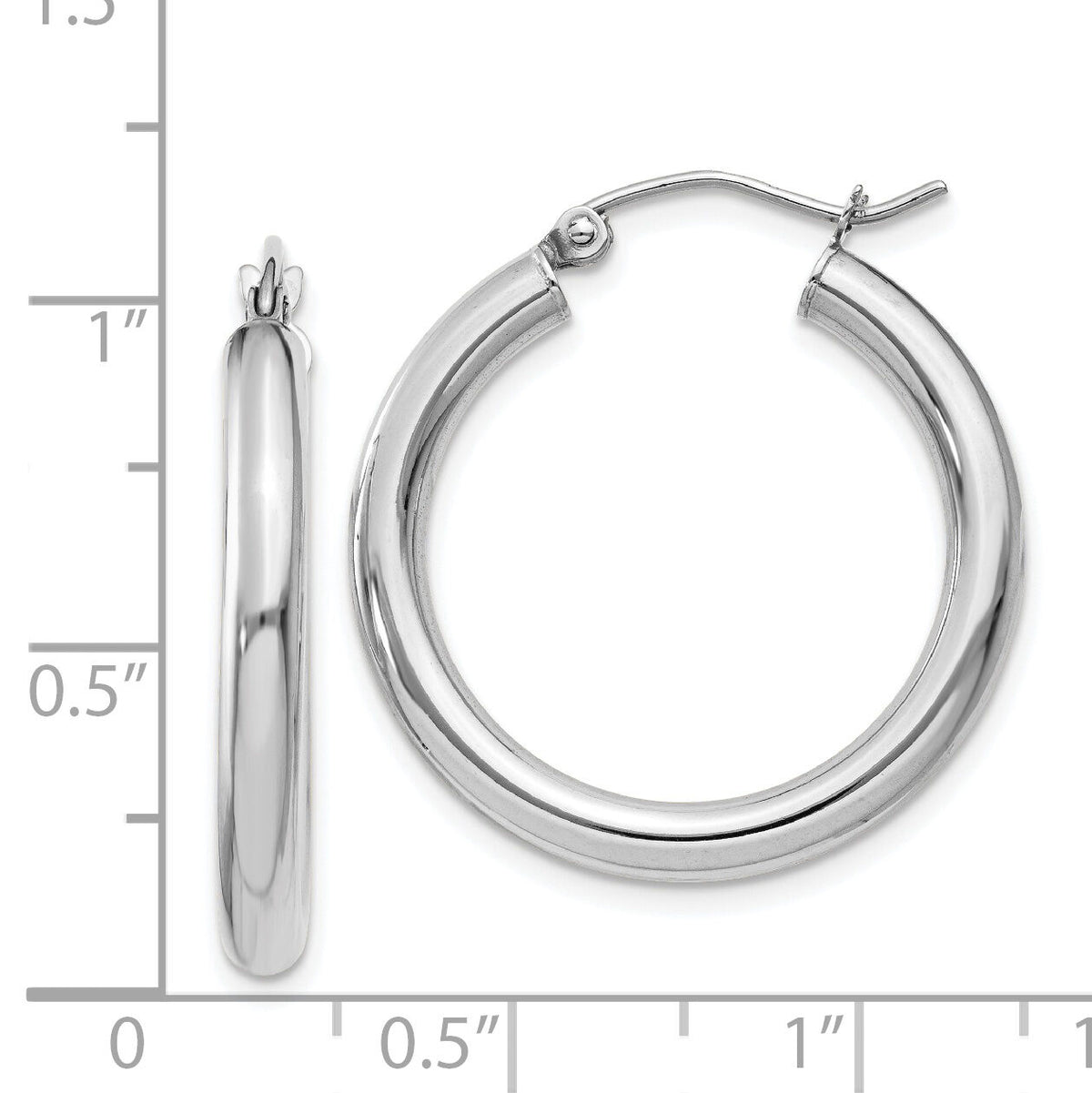 14K White Gold Polished 3mm Lightweight Tube Hoop Earrings-T850L