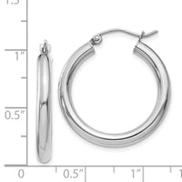 14K White Gold Polished 3mm Lightweight Tube Hoop Earrings-T850L