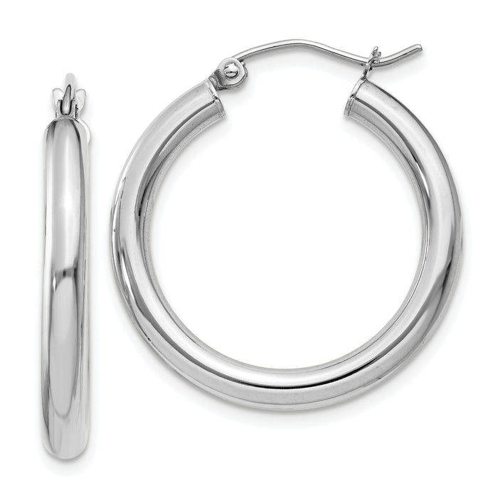 14K White Gold Polished 3mm Lightweight Tube Hoop Earrings-T850L