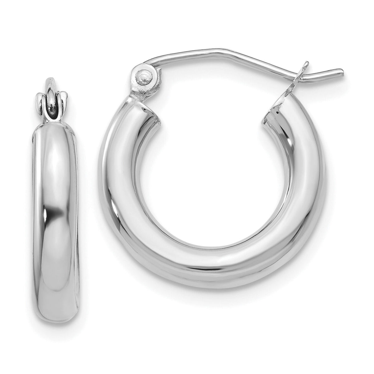 14K White Gold Polished 3mm Tube Hoop Earrings-T851