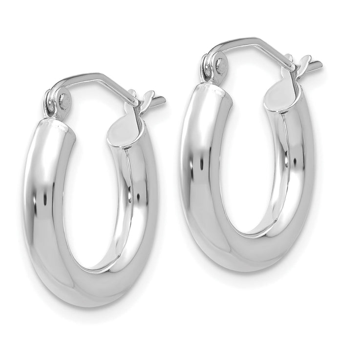 14K White Gold Polished 3mm Lightweight Tube Hoop Earrings-T851L