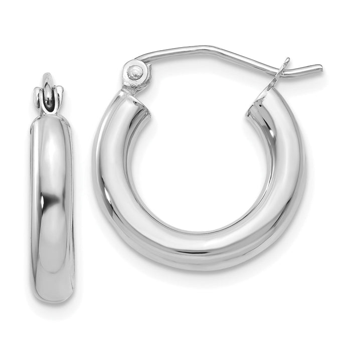 14K White Gold Polished 3mm Lightweight Tube Hoop Earrings-T851L