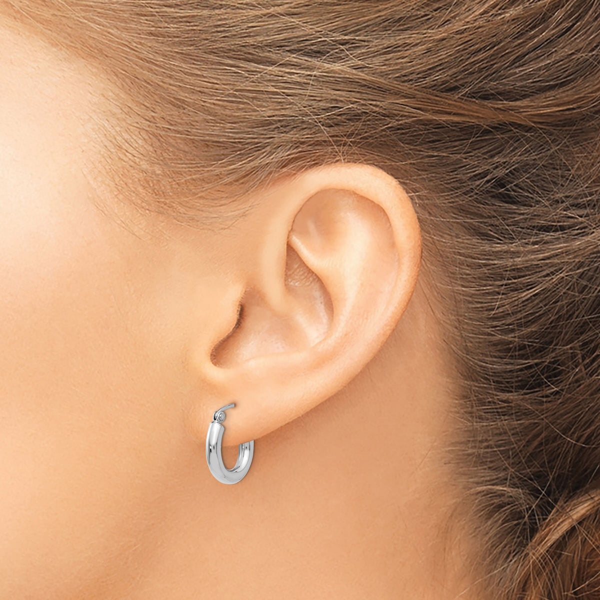 14K White Gold Polished 3mm Tube Hoop Earrings-T852