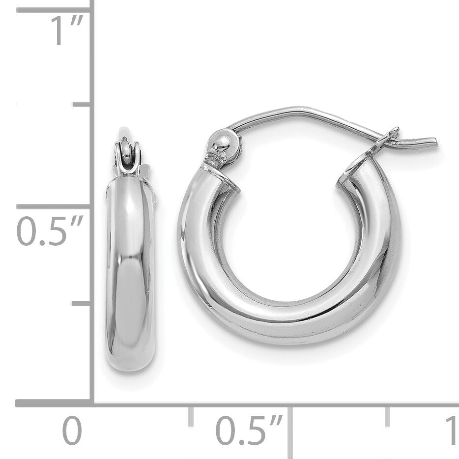 14K White Gold Polished 3mm Tube Hoop Earrings-T852
