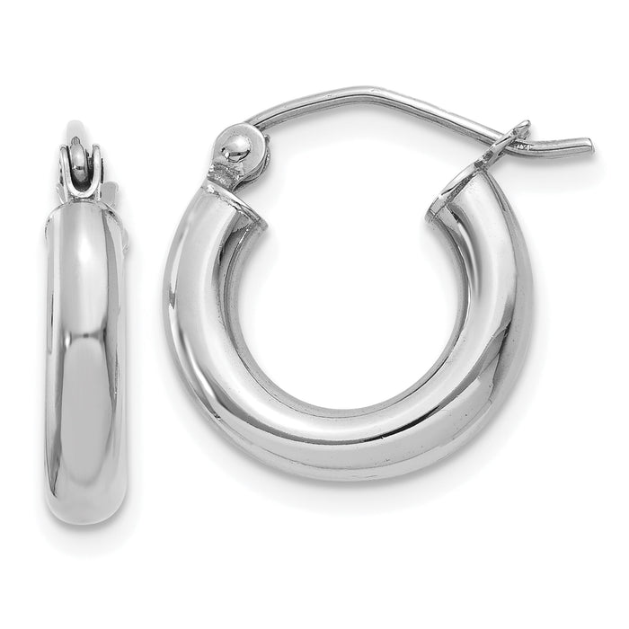 14K White Gold Polished 3mm Tube Hoop Earrings-T852