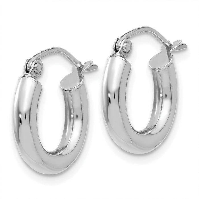 14K White Gold Polished 3mm Lightweight Tube Hoop Earrings-T852L