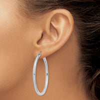 14K White Gold Polished 3mm Tube Hoop Earrings-T853