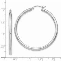 14K White Gold Polished 3mm Tube Hoop Earrings-T853