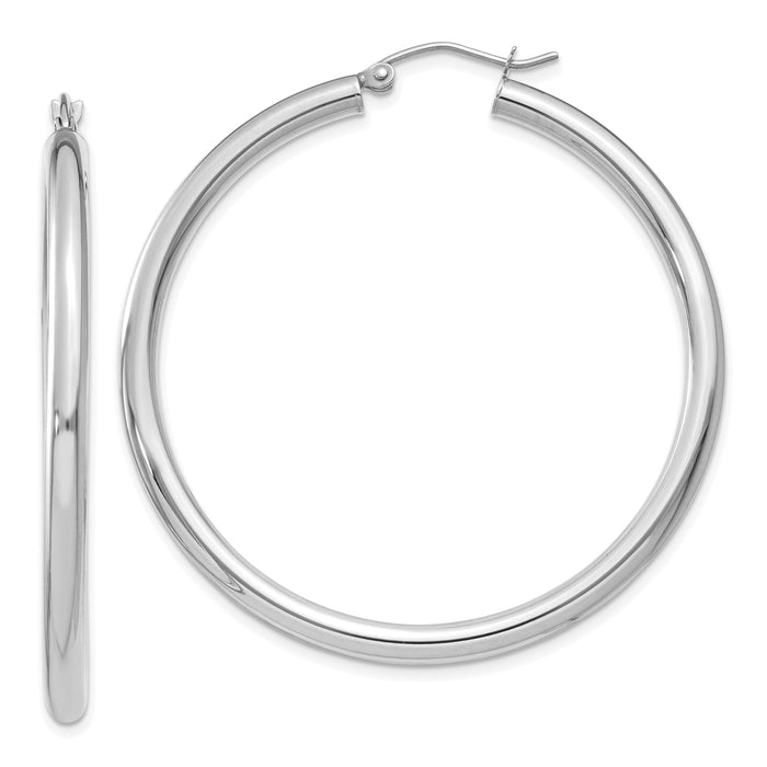 14K White Gold Polished 3mm Tube Hoop Earrings-T853