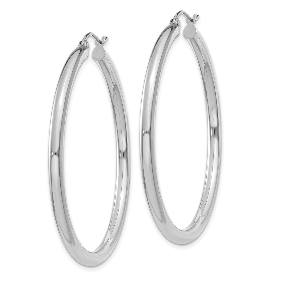 14K White Gold Polished 3mm Lightweight Tube Hoop Earrings-T853L