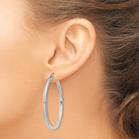 14K White Gold Polished 3mm Lightweight Tube Hoop Earrings-T853L