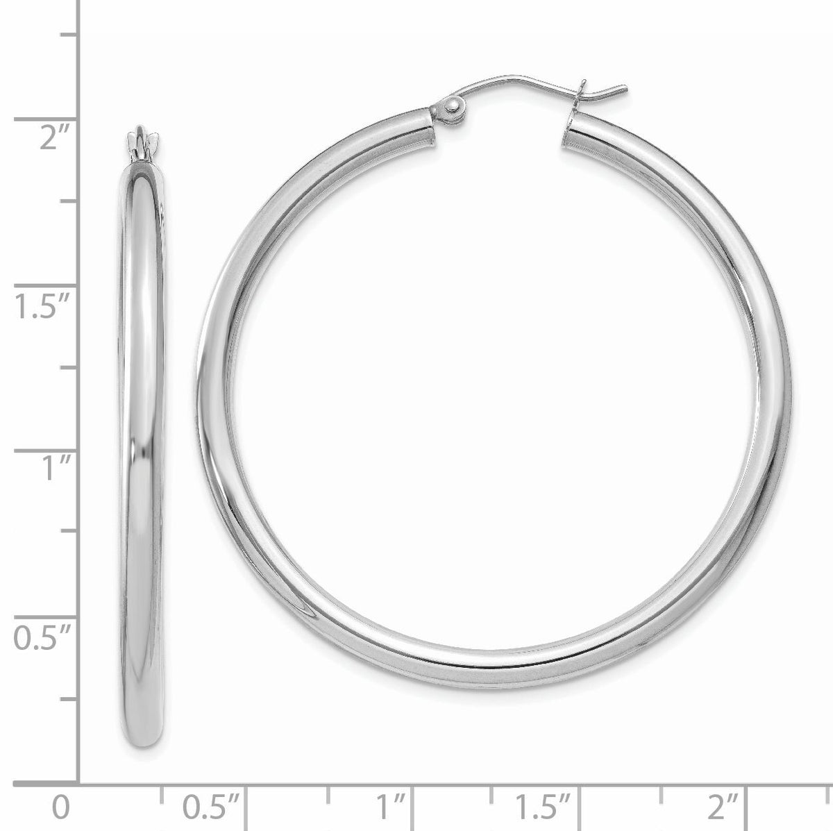 14K White Gold Polished 3mm Lightweight Tube Hoop Earrings-T853L