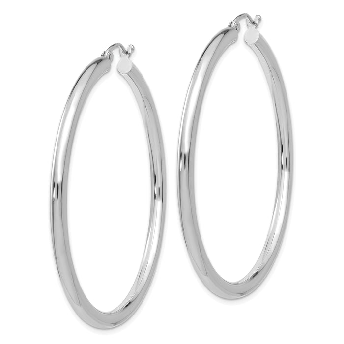 14K White Gold Polished 3mm Tube Hoop Earrings-T854
