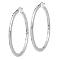 14K White Gold Polished 3mm Lightweight Tube Hoop Earrings-T854L