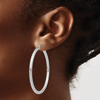 14K White Gold Polished 3mm Lightweight Tube Hoop Earrings-T854L