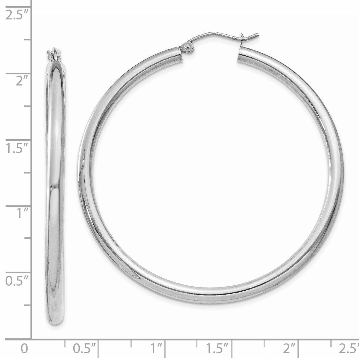 14K White Gold Polished 3mm Lightweight Tube Hoop Earrings-T854L