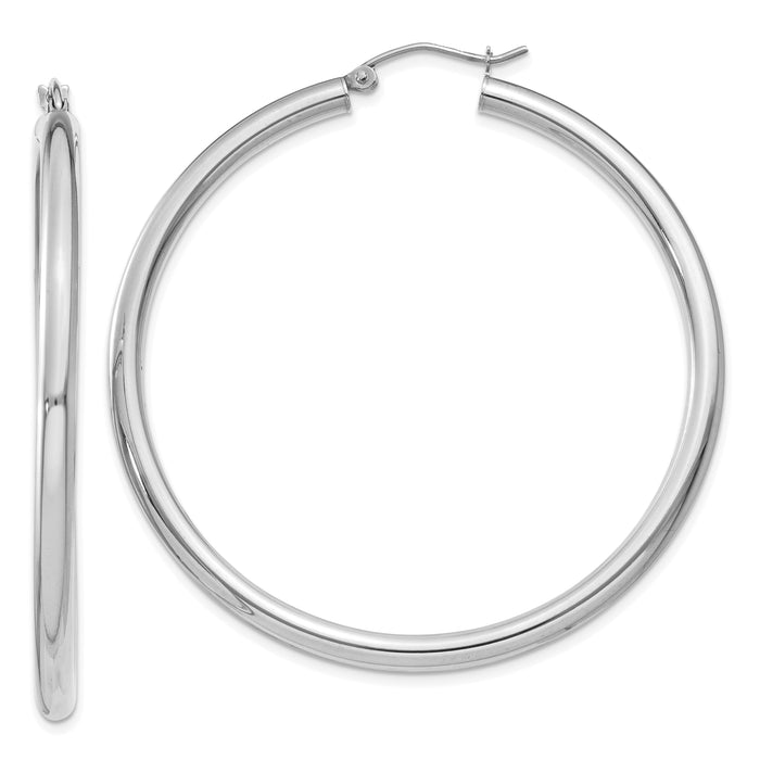 14K White Gold Polished 3mm Lightweight Tube Hoop Earrings-T854L