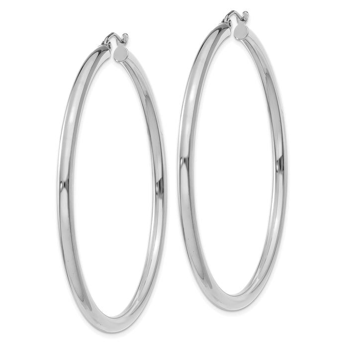 14K White Gold Polished 3mm Tube Hoop Earrings-T855
