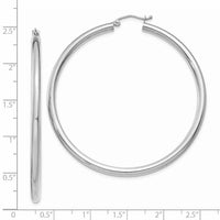 14K White Gold Polished 3mm Tube Hoop Earrings-T855