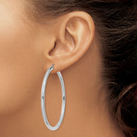 14K White Gold Polished 3mm Lightweight Tube Hoop Earrings-T855L