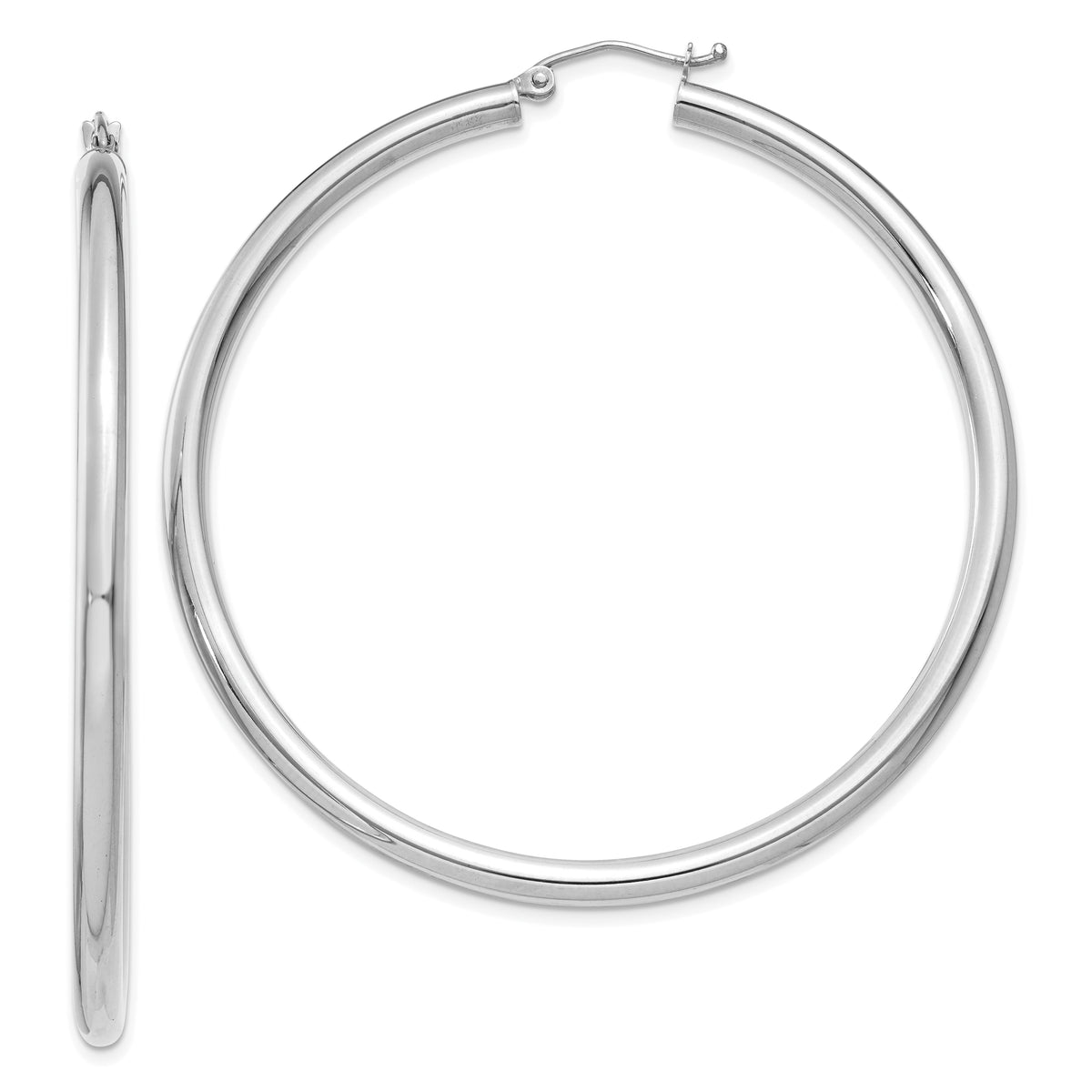 14K White Gold Polished 3mm Lightweight Tube Hoop Earrings-T855L