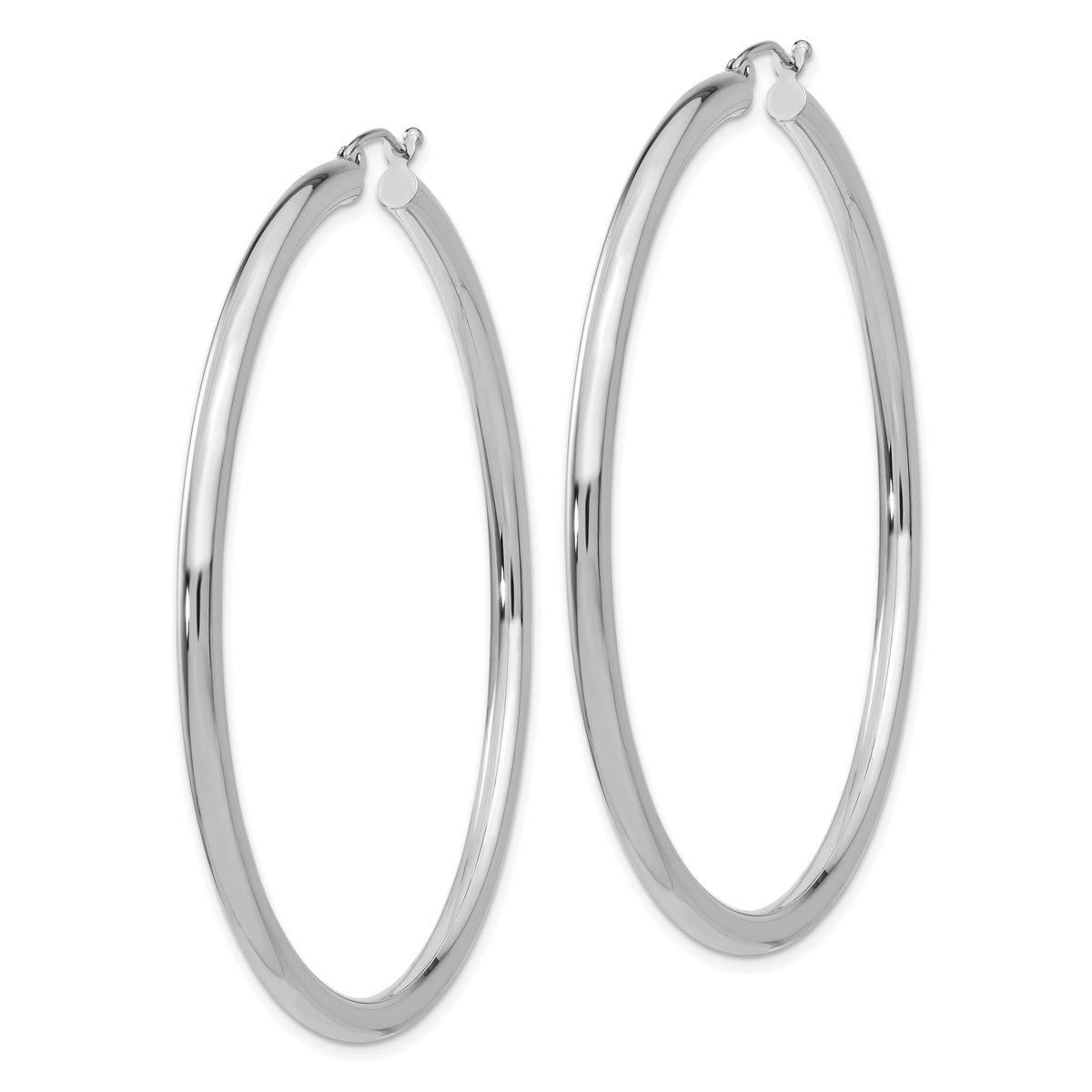 14K White Gold Polished 3mm Tube Hoop Earrings-T856
