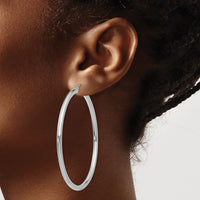 14K White Gold Polished 3mm Tube Hoop Earrings-T856