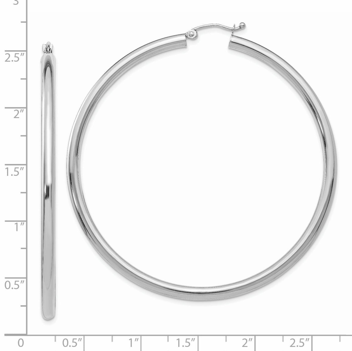14K White Gold Polished 3mm Tube Hoop Earrings-T856