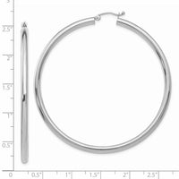 14K White Gold Polished 3mm Tube Hoop Earrings-T856