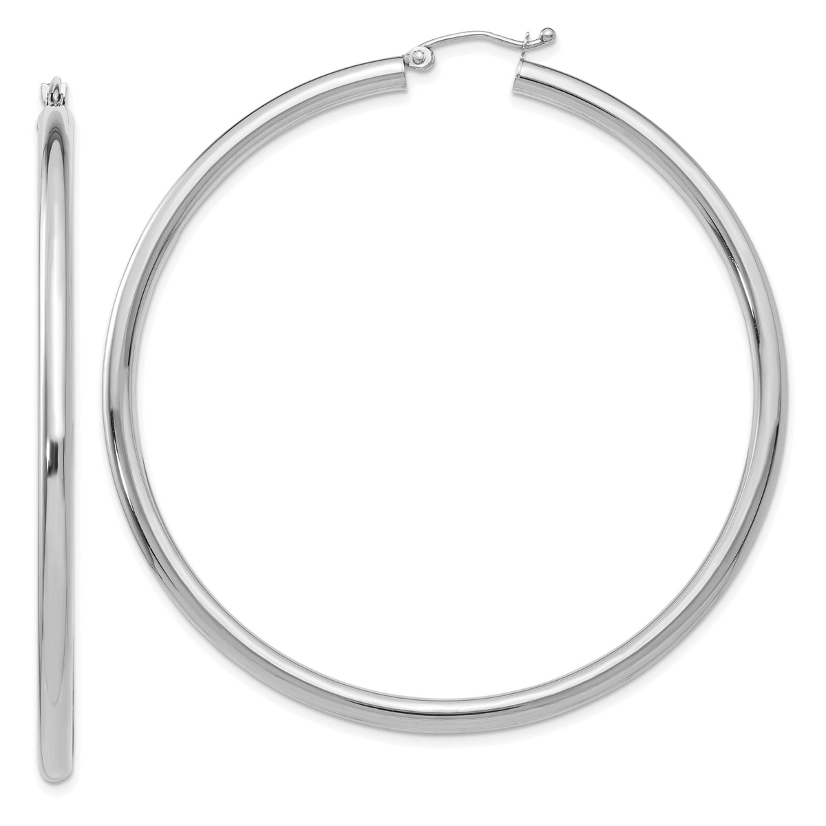 14K White Gold Polished 3mm Tube Hoop Earrings-T856