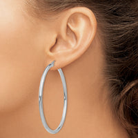 14K White Gold Polished 3mm Lightweight Tube Hoop Earrings-T856L