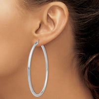 14K White Gold Polished 3mm Tube Hoop Earrings-T857