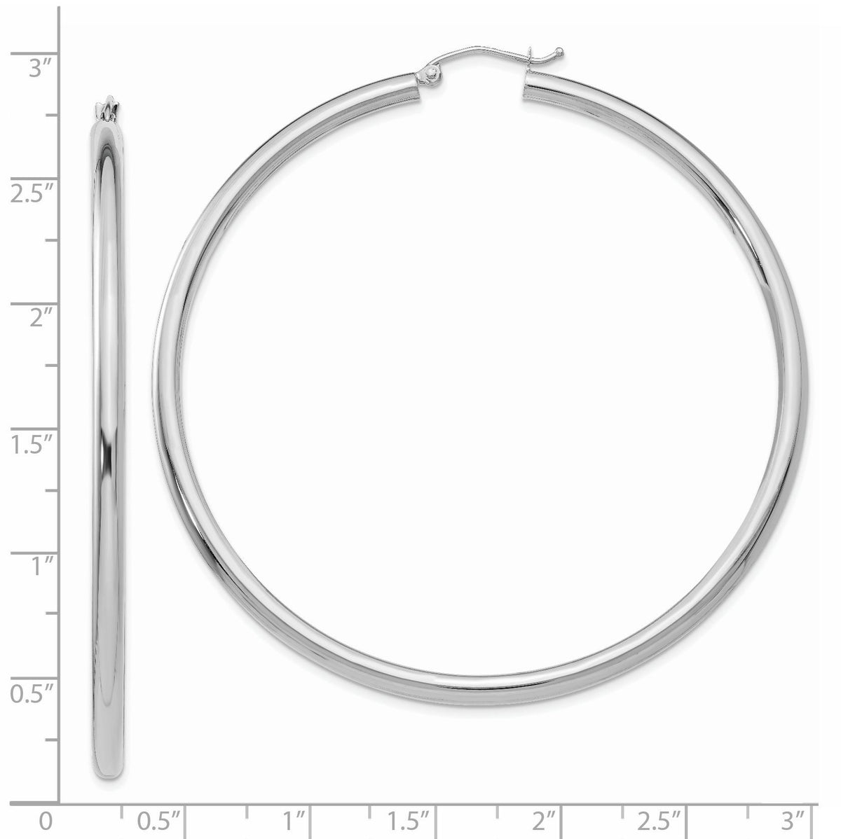 14K White Gold Polished 3mm Tube Hoop Earrings-T857