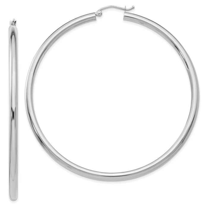 14K White Gold Polished 3mm Tube Hoop Earrings-T857