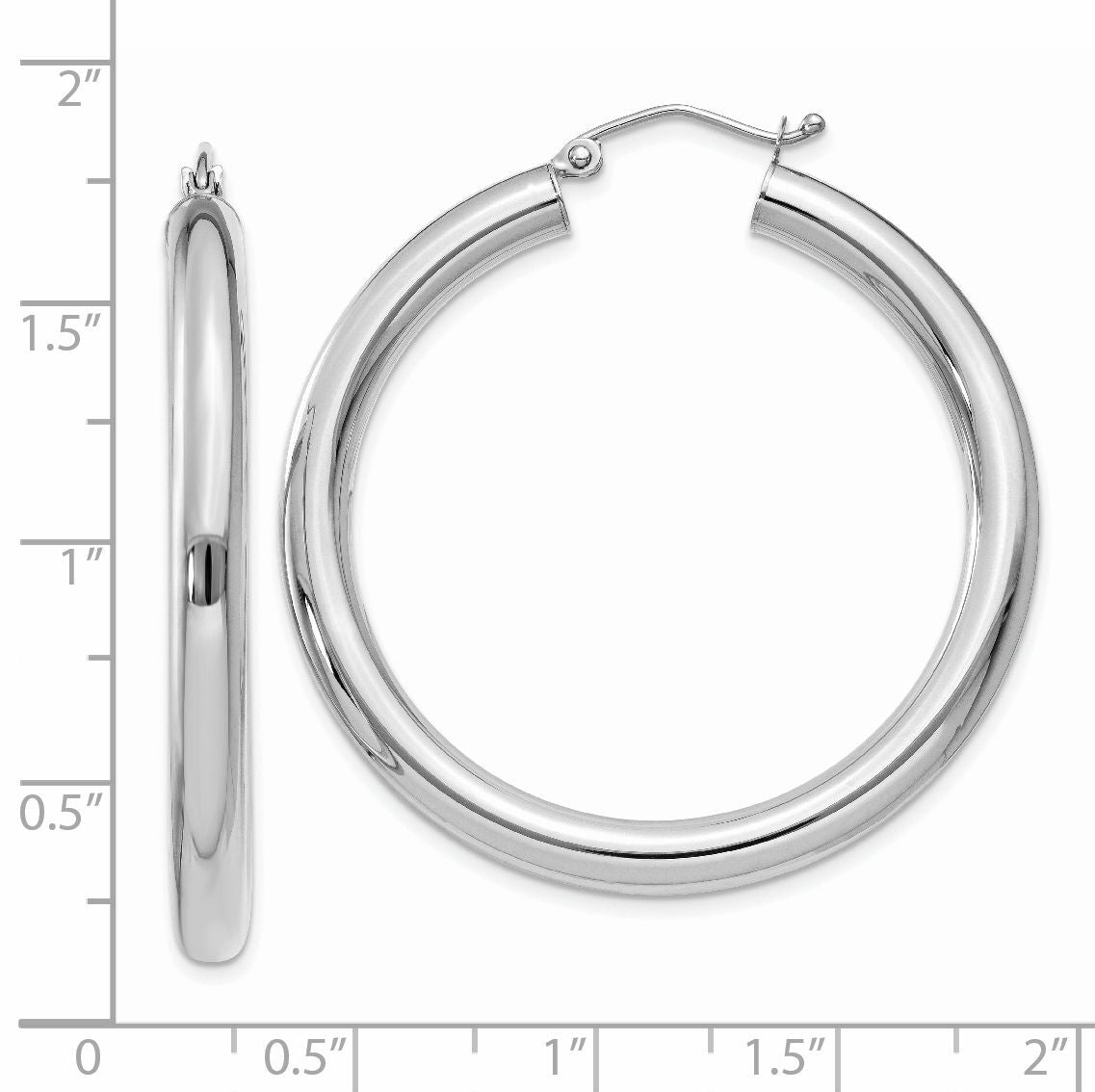 14K White Gold Polished 4mm Lightweight Tube Hoop Earrings-T858L