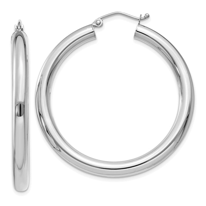 14K White Gold Polished 4mm Lightweight Tube Hoop Earrings-T858L