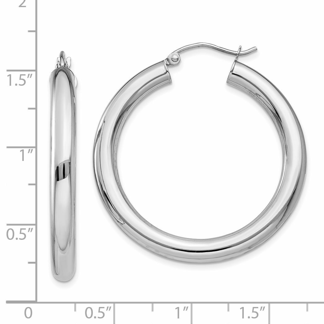 14K White Gold Polished 4mm Tube Hoop Earrings-T859