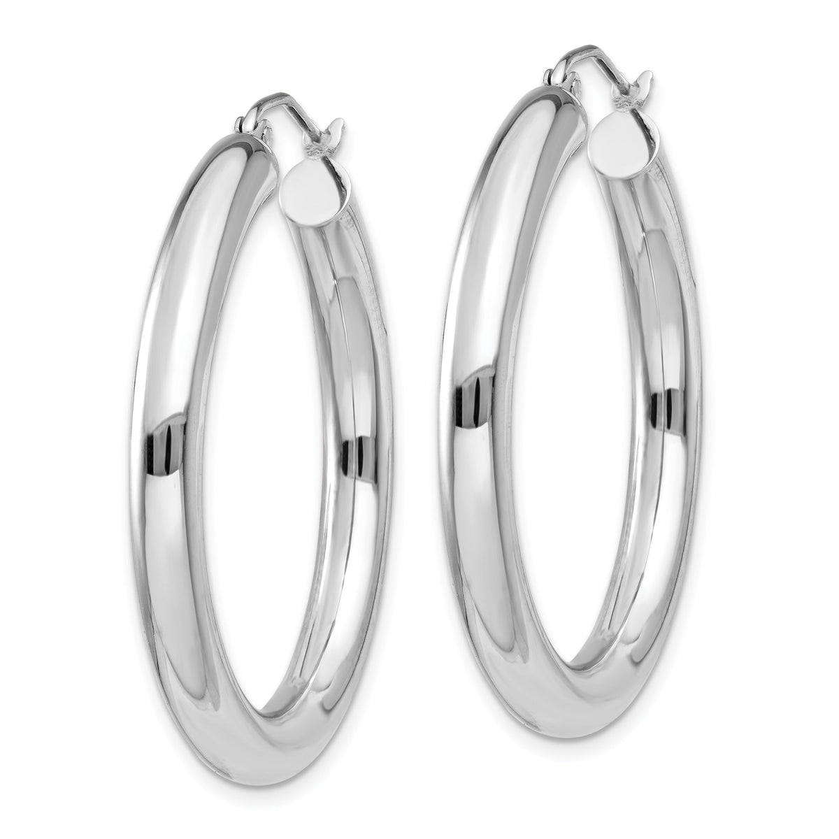 14K White Gold Polished 4mm Lightweight Tube Hoop Earrings-T859L