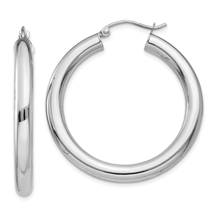 14K White Gold Polished 4mm Lightweight Tube Hoop Earrings-T859L